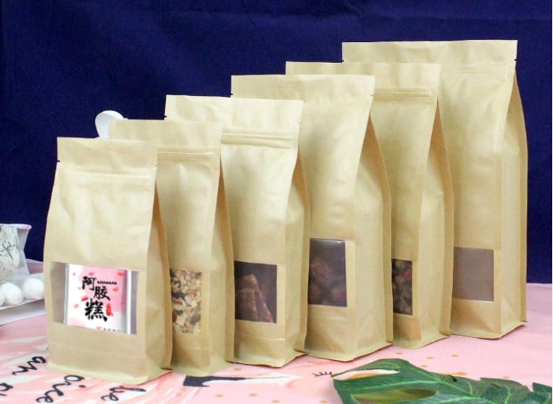 Open Window Gift Bag Eight-Side Kraft Paper Bag Tea Bag Food Sealed Bag Sealed Moisture-proof Bag