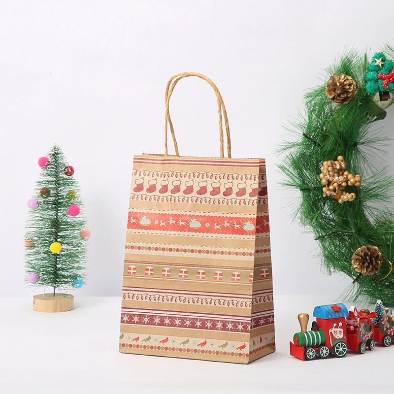 Recyclable Custom Flat Top Rope Handle Christmas Paper Kraft Bags