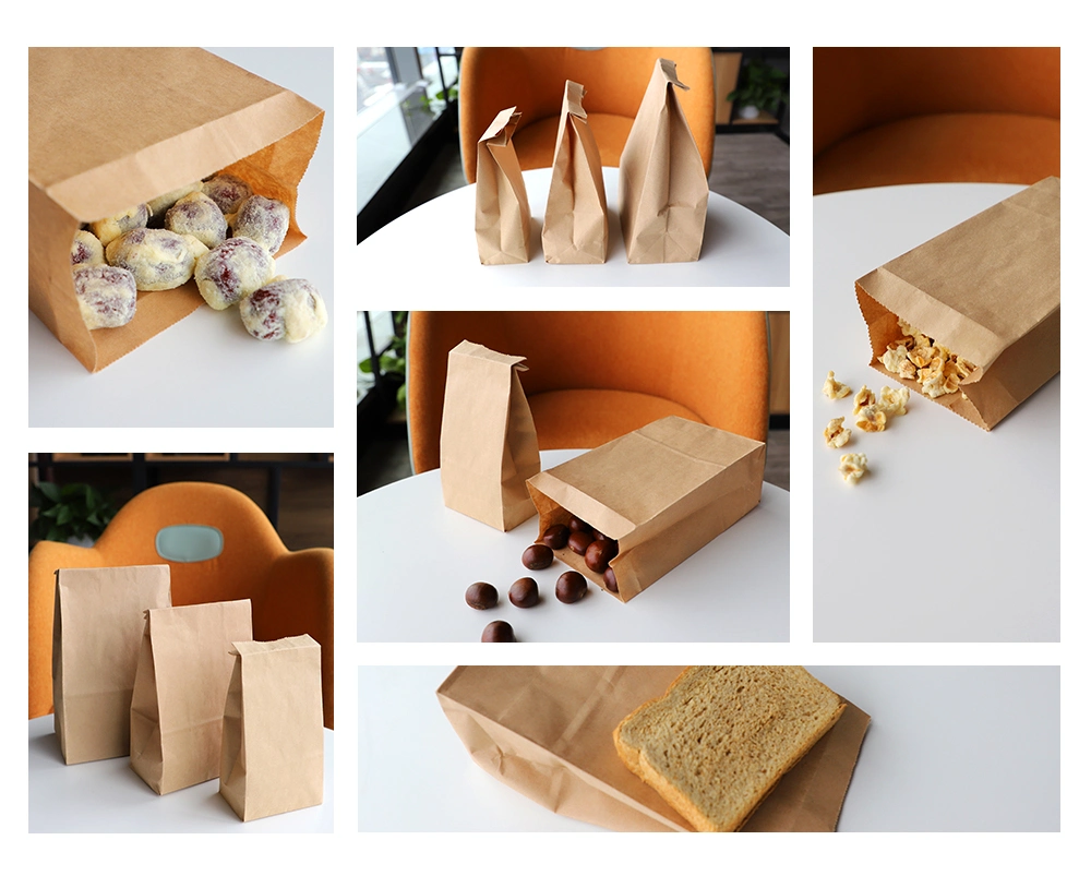 Custom Size Food Flat Bottom Thin Kraft Bread Paper Bag No Handle with Your Own Logo