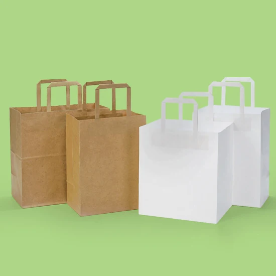 Индивидуальные подарочные маленькие или большие модные бумажные пакеты для упаковки пищевых продуктов, биоразлагаемые крафт-бумажные пакеты с плоской ручкой